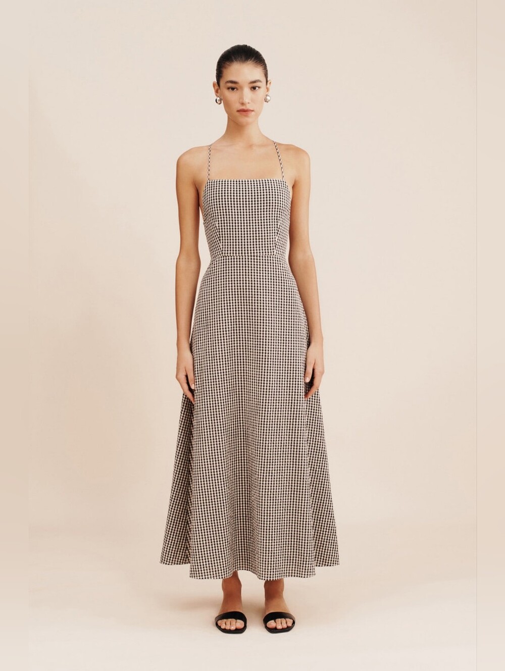 Posse Lori Gingham Open Back Cotton Maxi Dress XS